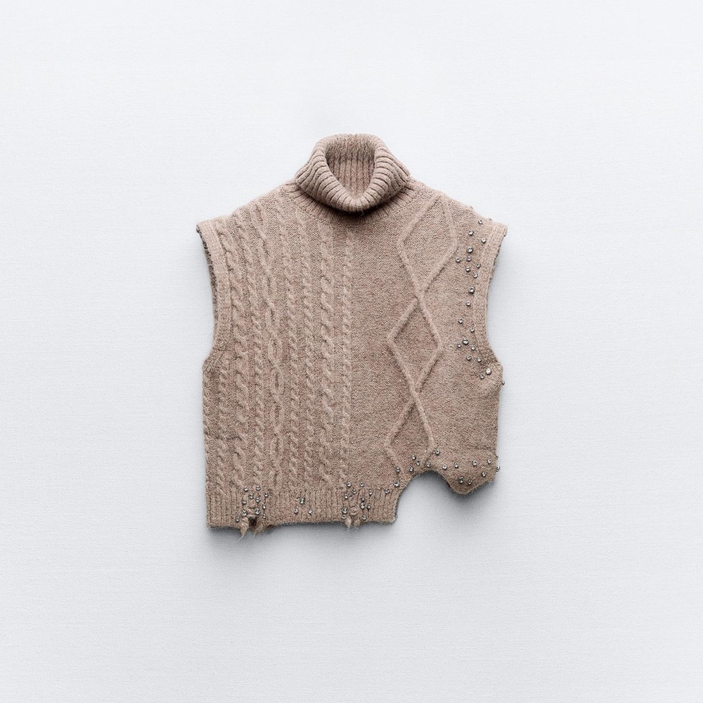 ZARA JEWEL CROP KNIT VEST
